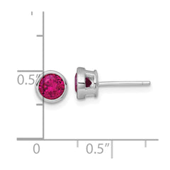 QE17813 Sterling Silver Rhodium-plated Polished Bezel Set 6.2mm Round Red CZ Stud Earrings