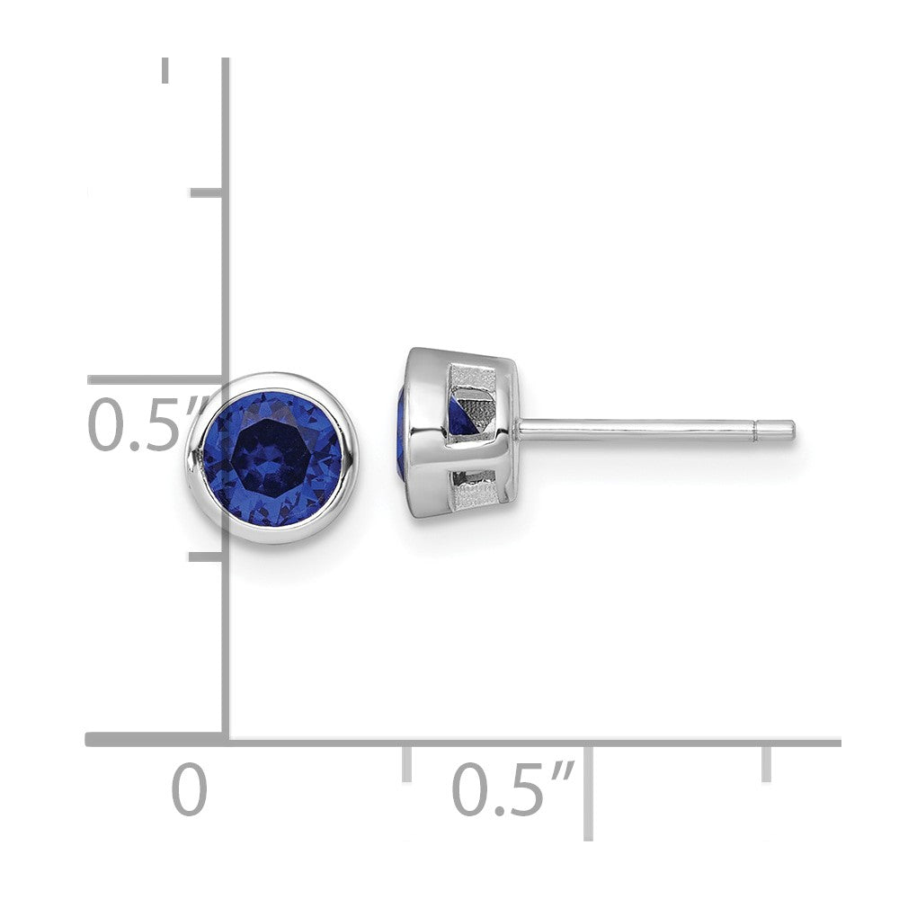 QE17814 Sterling Silver Rhodium-plated Polished Bezel Set 6.2mm Round Blue CZ Stud Earrings