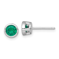 QE17815 Sterling Silver Rhodium-plated Polished Bezel Set 6.2mm Round Green CZ Stud Earrings