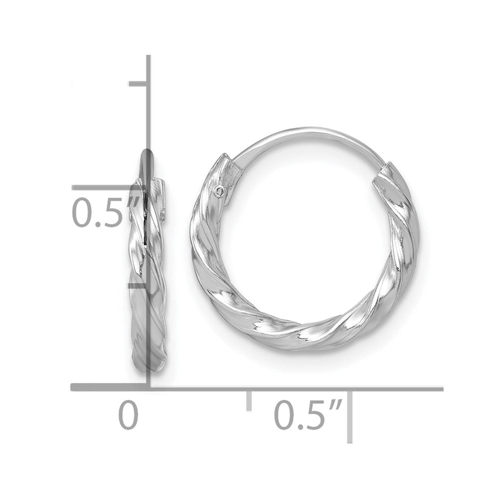 QE17820 Sterling Silver Rhodium-plated Polished Twisted 2.25 x 15.5mm Round Endless Hoop Earrings