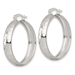 QE17823 Sterling Silver Polished Diamond-cut 30x6mm Round Hoop Earrings