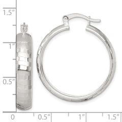 QE17823 Sterling Silver Polished Diamond-cut 30x6mm Round Hoop Earrings