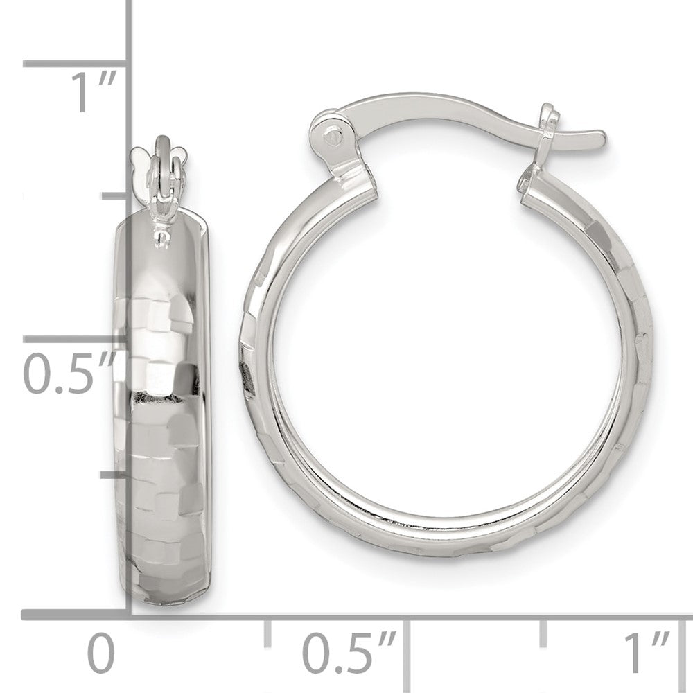 QE17824 Sterling Silver Polished Diamond-cut 20x4mm Round Hoop Earrings
