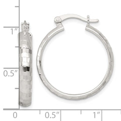 QE17825 Sterling Silver Polished Diamond-cut 25x4mm Round Hoop Earrings