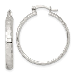 QE17826 Sterling Silver Polished Diamond-cut 30x4mm Round Hoop Earrings