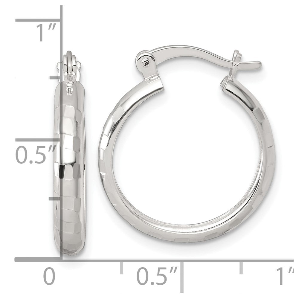 QE17827 Sterling Silver Polished Diamond-cut 20x3mm Round Hoop Earrings