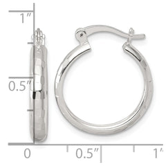 QE17827 Sterling Silver Polished Diamond-cut 20x3mm Round Hoop Earrings