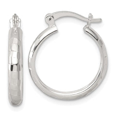 QE17827 Sterling Silver Polished Diamond-cut 20x3mm Round Hoop Earrings