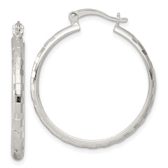 QE17829 Sterling Silver Polished Diamond-cut 30x3mm Round Hoop Earrings