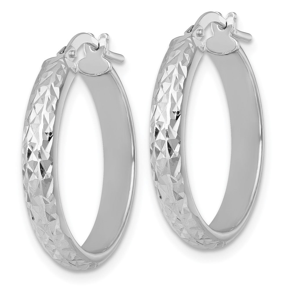 QE17831 Sterling Silver Rhodium-plated Polished and Diamond-cut 4.00 x 25mm Tube Hoop Earrings