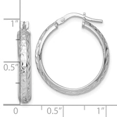 QE17831 Sterling Silver Rhodium-plated Polished and Diamond-cut 4.00 x 25mm Tube Hoop Earrings