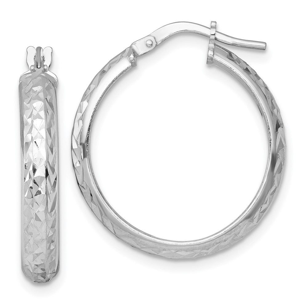 QE17831 Sterling Silver Rhodium-plated Polished and Diamond-cut 4.00 x 25mm Tube Hoop Earrings