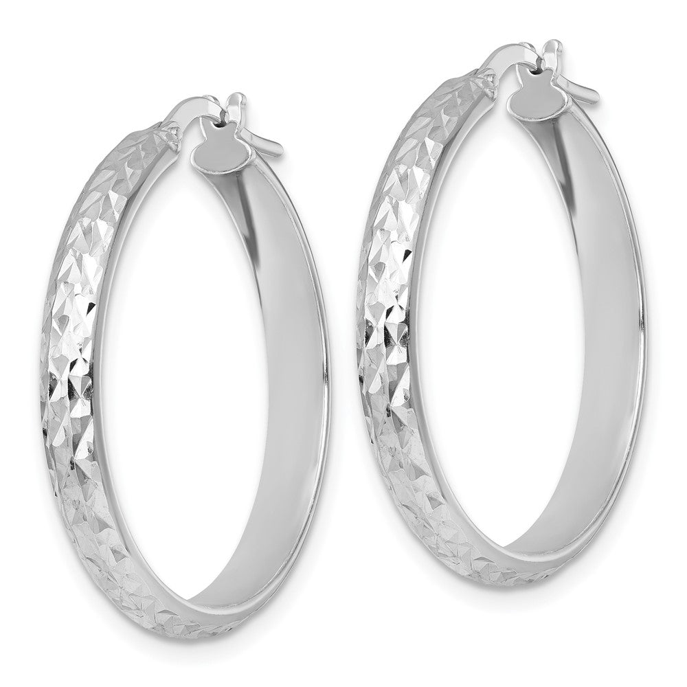 QE17832 Sterling Silver Rhodium-plated Polished and Diamond-cut 4.00 x 30mm Tube Hoop Earrings