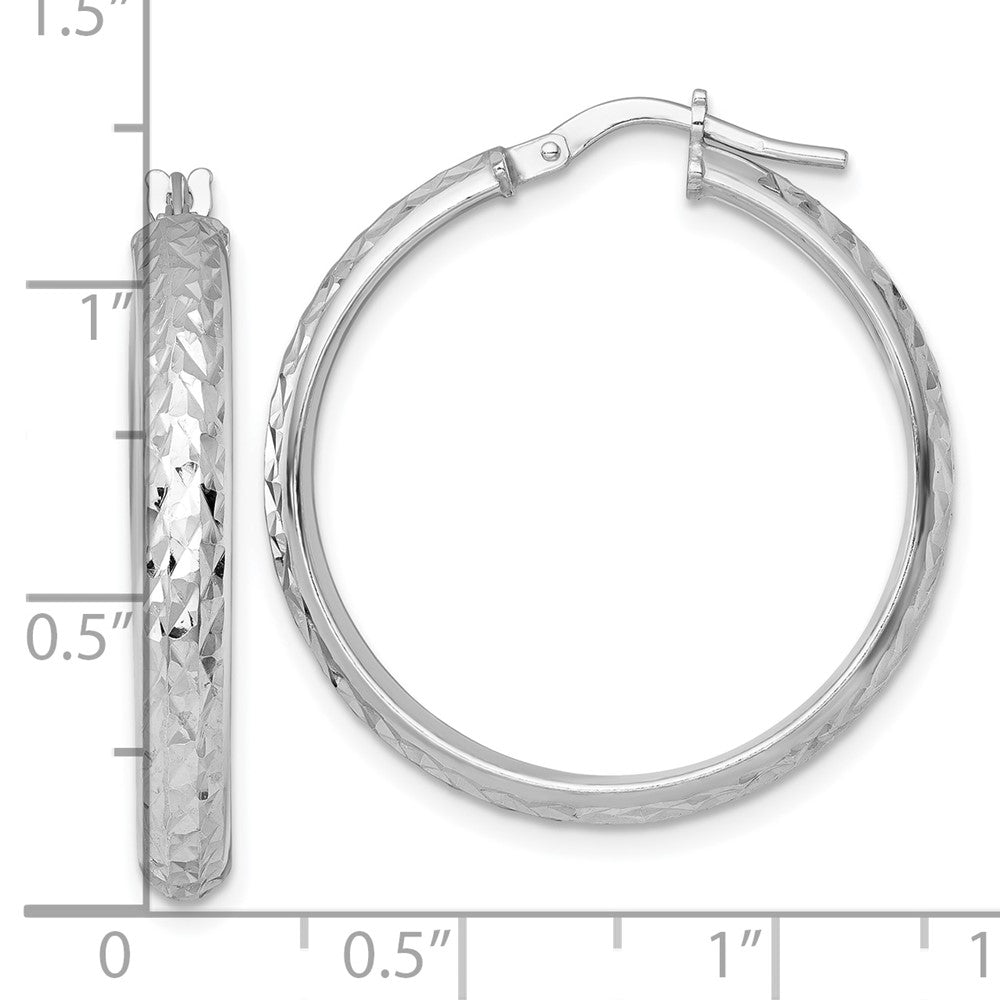 QE17832 Sterling Silver Rhodium-plated Polished and Diamond-cut 4.00 x 30mm Tube Hoop Earrings