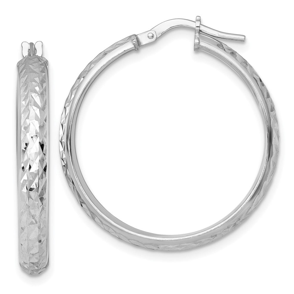 QE17832 Sterling Silver Rhodium-plated Polished and Diamond-cut 4.00 x 30mm Tube Hoop Earrings