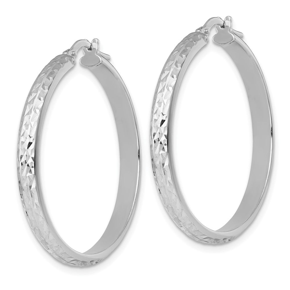 QE17833 Sterling Silver Rhodium-plated Polished and Diamond-cut 4.00 x 35mm Tube Hoop Earrings