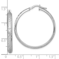 QE17833 Sterling Silver Rhodium-plated Polished and Diamond-cut 4.00 x 35mm Tube Hoop Earrings