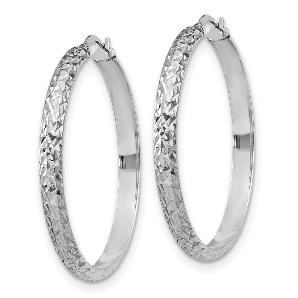 QE17834 Sterling Silver Rhodium-plated Polished and Diamond-cut 4.00 x 40mm Tube Hoop Earrings
