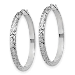 QE17834 Sterling Silver Rhodium-plated Polished and Diamond-cut 4.00 x 40mm Tube Hoop Earrings