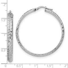 QE17834 Sterling Silver Rhodium-plated Polished and Diamond-cut 4.00 x 40mm Tube Hoop Earrings