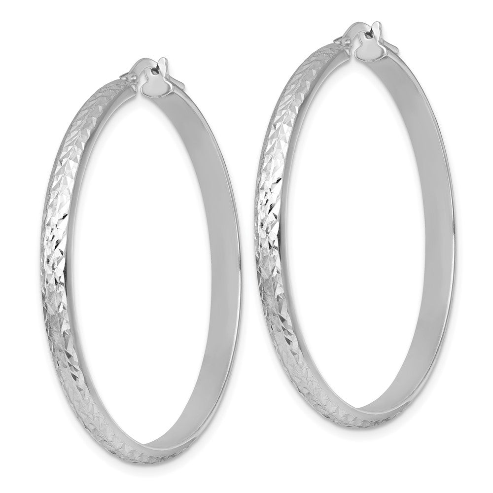 QE17835 Sterling Silver Rhodium-plated Polished and Diamond-cut 4.00 x 45mm Tube Hoop Earrings