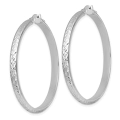 QE17835 Sterling Silver Rhodium-plated Polished and Diamond-cut 4.00 x 45mm Tube Hoop Earrings