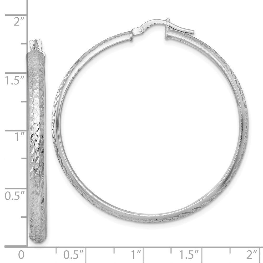 QE17835 Sterling Silver Rhodium-plated Polished and Diamond-cut 4.00 x 45mm Tube Hoop Earrings