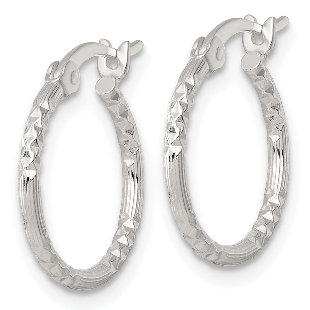 QE17836 Sterling Silver Polished Diamond-cut Textured 16x1.5mm Round Hoop Earrings