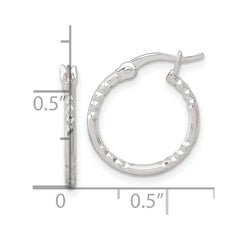 QE17836 Sterling Silver Polished Diamond-cut Textured 16x1.5mm Round Hoop Earrings