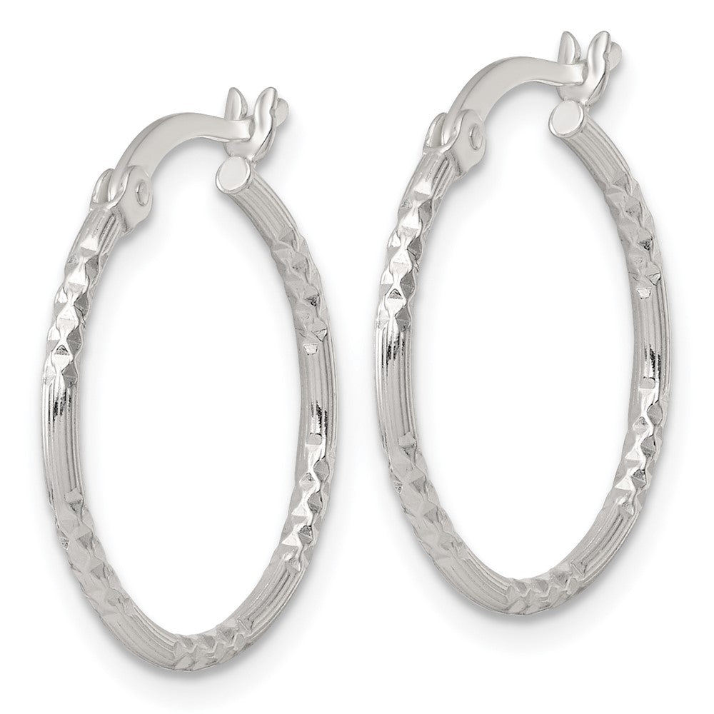 QE17837 Sterling Silver Polished Diamond-cut Textured 20x1.5mm Round Hoop Earrings