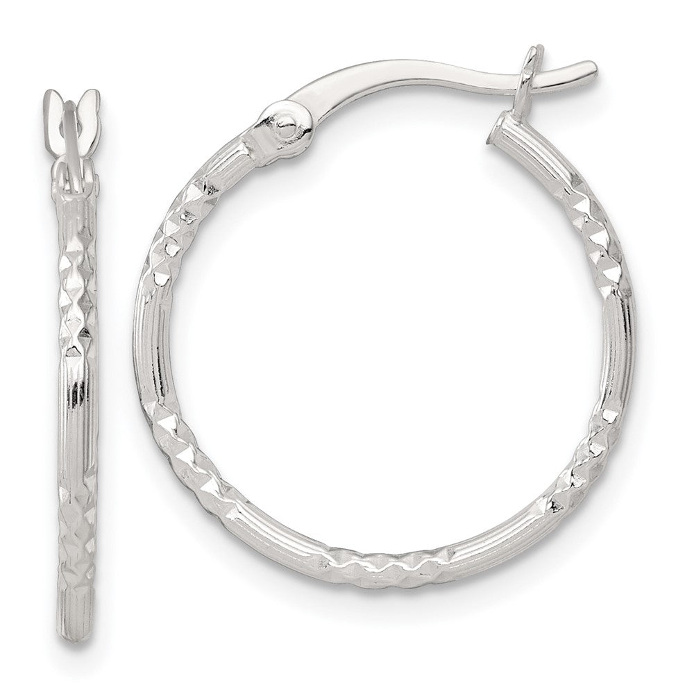 QE17837 Sterling Silver Polished Diamond-cut Textured 20x1.5mm Round Hoop Earrings