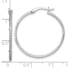QE17839 Sterling Silver Polished Diamond-cut Textured 30x1.5mm Round Hoop Earrings