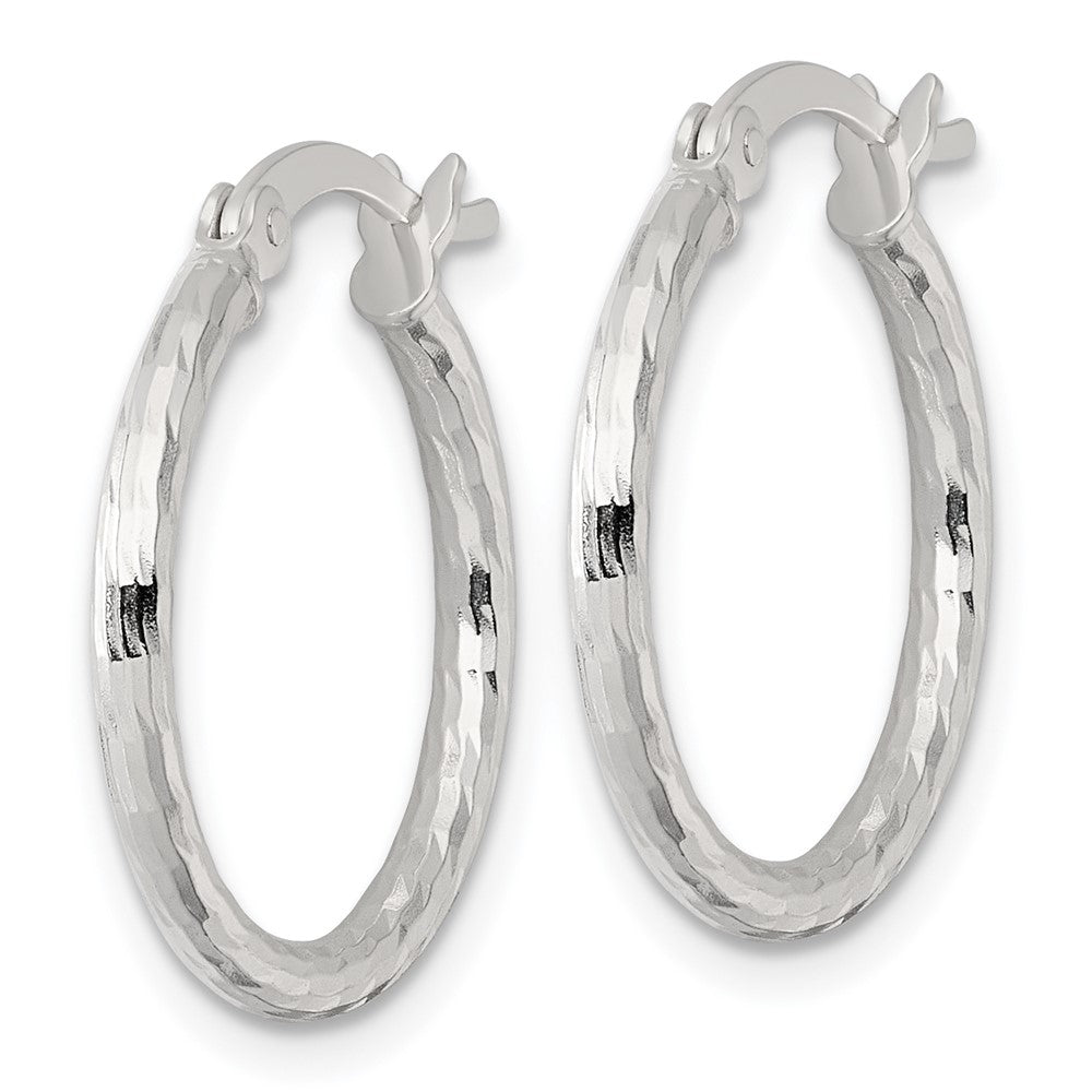 QE17840 Sterling Silver Polished Diamond-cut 20x2mm Round Hoop Earrings