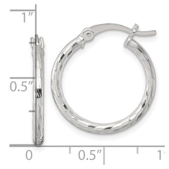 QE17840 Sterling Silver Polished Diamond-cut 20x2mm Round Hoop Earrings
