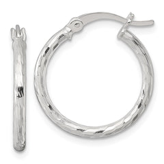 QE17840 Sterling Silver Polished Diamond-cut 20x2mm Round Hoop Earrings