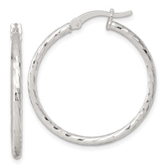 QE17842 Sterling Silver Polished Diamond-cut 30x2mm Round Hoop Earrings