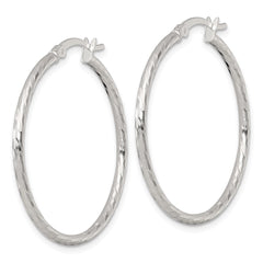 QE17843 Sterling Silver Polished Diamond-cut 35x2mm Round Hoop Earrings