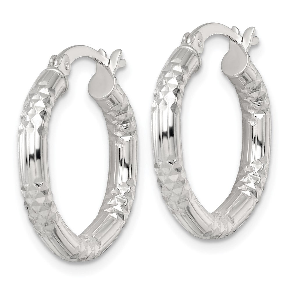 QE17846 Sterling Silver Polished Diamond-cut Textured 20x3.25mm Round Hoop Earrings