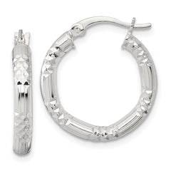 QE17846 Sterling Silver Polished Diamond-cut Textured 20x3.25mm Round Hoop Earrings