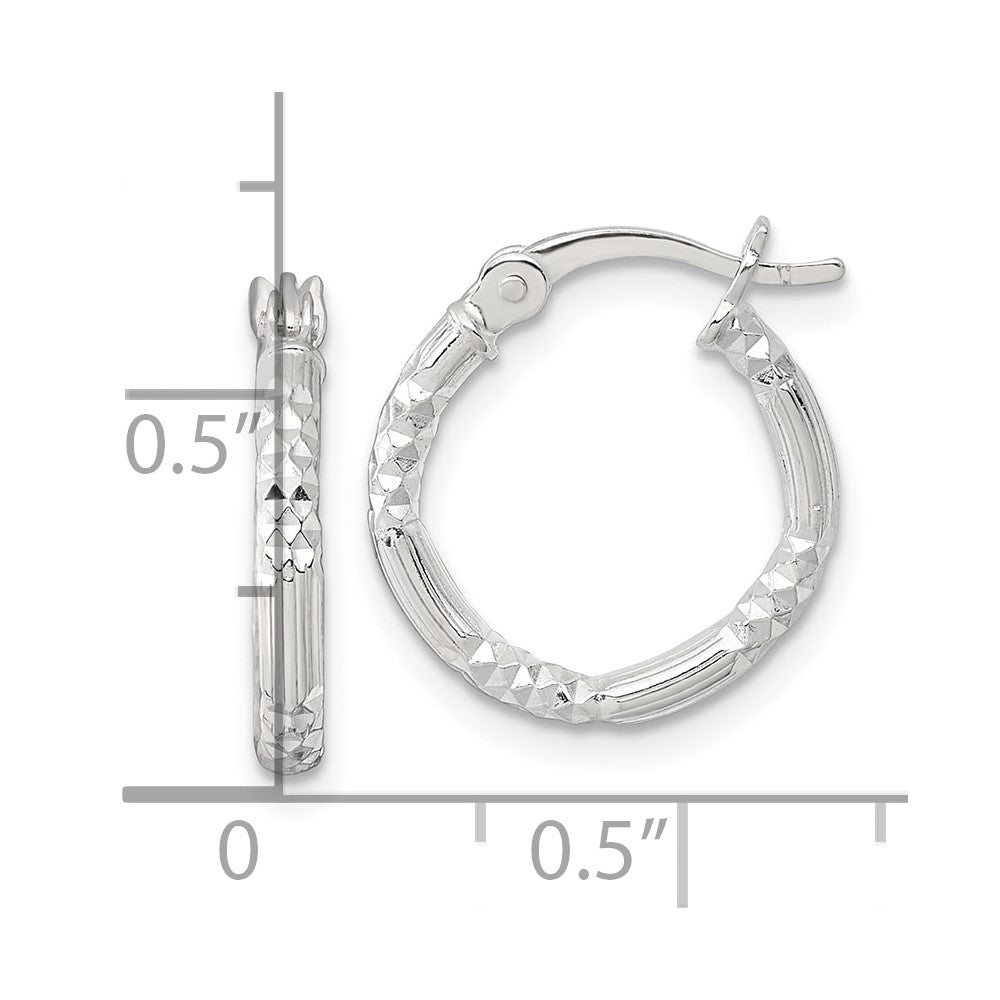 QE17849 Sterling Silver Polished Diamond-cut Textured 16x2.25mm Round Hoop Earrings