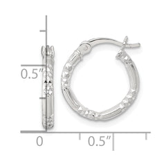 QE17849 Sterling Silver Polished Diamond-cut Textured 16x2.25mm Round Hoop Earrings