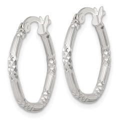 QE17850 Sterling Silver Polished Diamond-cut Textured 20x2.25mm Round Hoop Earrings