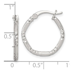 QE17850 Sterling Silver Polished Diamond-cut Textured 20x2.25mm Round Hoop Earrings