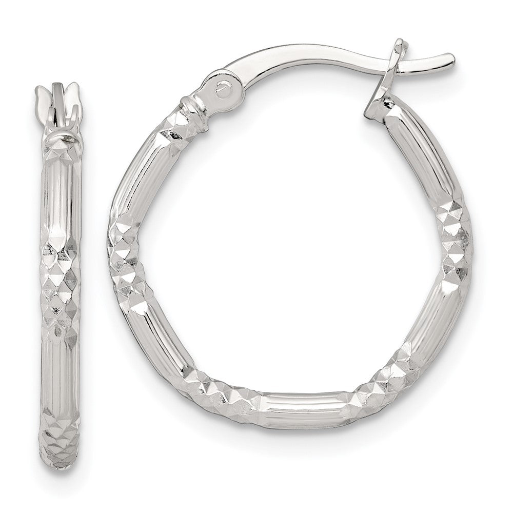 QE17850 Sterling Silver Polished Diamond-cut Textured 20x2.25mm Round Hoop Earrings