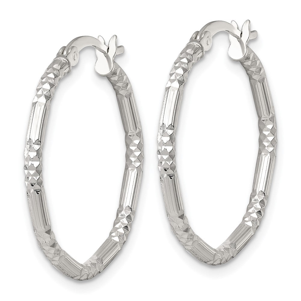 QE17851 Sterling Silver Polished Diamond-cut Textured 25x2.25mm Round Hoop Earrings