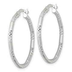 QE17852 Sterling Silver Polished Diamond-cut Textured 30x2.25mm Round Hoop Earrings