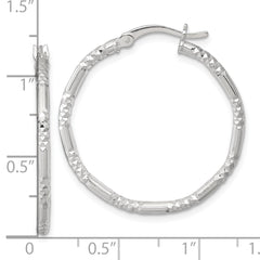QE17852 Sterling Silver Polished Diamond-cut Textured 30x2.25mm Round Hoop Earrings