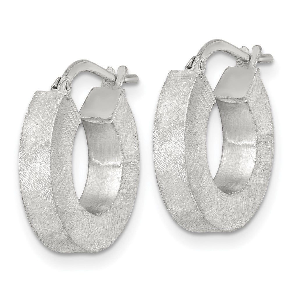QE17856 Sterling Silver Brushed Textured 4.25mm x 18mm Square Tube Hoop Earrings