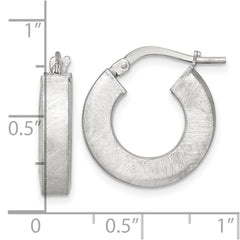 QE17856 Sterling Silver Brushed Textured 4.25mm x 18mm Square Tube Hoop Earrings