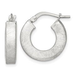 QE17856 Sterling Silver Brushed Textured 4.25mm x 18mm Square Tube Hoop Earrings